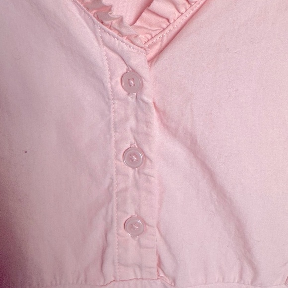 Isaac Mizarahi Ruffle v neck half placket cotton modal pink top size M - Picture 4 of 8